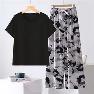 Conjunto <span class=keywords><strong>de</strong></span> <span class=keywords><strong>Pijama</strong></span> <span class=keywords><strong>de</strong></span> Algodón y Seda para Mujer, Color Sólido, Camiseta y Pantalones Anchos, Ropa <span class=keywords><strong>de</strong></span> Dormir Ligera <span class=keywords><strong>de</strong></span> Viscosa, Tallas XL, 2XL, 3XL, 4XL - Product Image 2
