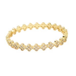 Classic Hot Selling Jewelry 14K <b>Gold</b> Plated Bezel <b>Set</b> Round Cut VVS GRA Moissanite Four Leaf Clover <b>Bangle</b> - Product Image 1