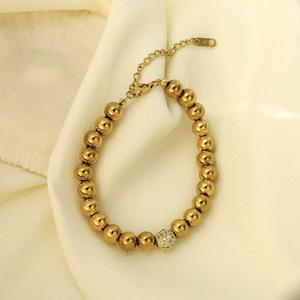 Stainless Steel <b>Ball</b> <b>Bracelet</b> 18k Gold Plated Round Beaded Jewelry For Women Gift Fashion Accessory - Product Image 3