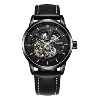Jam Tangan Mekanik Pria Desain Hollow-out Tahan Air Kulit Asli Dial Besar Modis dan Trendi Terlaris
