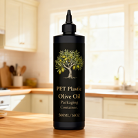 Bouteilles souples de luxe en PET givré noir mat de 500 ml, 750 ml, 1000 ml pour huile d'olive, sauce et emballage d'huile de cuisson avec bouchon