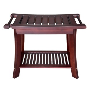 Tabouret de salle de bain en teck Ruoyi 60x30x45cm à double niveau avec étagère de rangement, siège de douche imperméable - Product Image 5