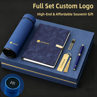 Set de Regalo de Lujo con Termo, Cuaderno, Bolígrafo, Marcapáginas y USB en Color Azul Marino y Dorado, Recuerdo para Reuniones Anuales, Logotipo Personalizado, Venta al Por Mayor