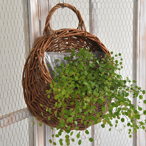 Hanging <b>Basket</b> Round Rattan Plant Fiber Handmade Wall Mounted Flower Pot Decorative Greenery Container - Product Image 1