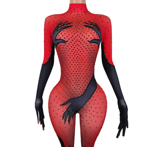 Traje de cosplay sexy con estampado 3D de diamantes de imitación rojos, mono de fiesta para adultos, ropa de carnaval - Product Image 5