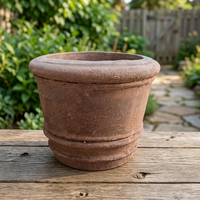 Pot Bunga Keramik Rustic Tahan Lama Gaya Vintage untuk Taman Luar Ruangan, Tanaman Hijau, Desain Bundar Berlapis Glasir