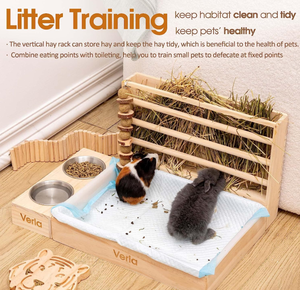 FSC râtelier à <span class=keywords><strong>foin</strong></span> lapin Hamster mangeoire en bois toilette Combo mangeoire bac à litière bols lapin mangeoire à <span class=keywords><strong>foin</strong></span> - Product Image 2