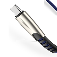 Nouveau câble de charge rapide USB Type C en cuivre pur avec coque en alliage d'aluminium tressé en tissu bleu foncé durable de 1 m 2 m pour imprimante Android