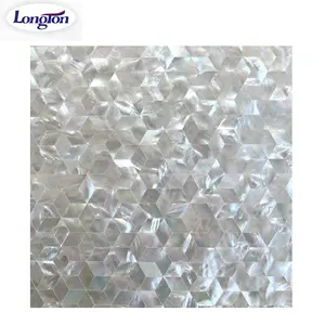 Pure White Mother of Pearl Cubic Design Groutless Shell Mosaic Peel and Stick Backsplash Tile for Bathroom Shower Products