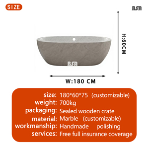 Baignoire autoportante en marbre de Carrare naturel BSA, baignoire ovale en pierre polie artisanale, baignoire moderne pour hôtel, villa, salle de bain - Product Image 2