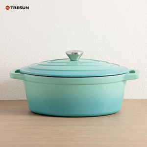 Casserole de cuisine en fonte émaillée, modèle classique rond avec bouton en acier inoxydable, rouge dégradé, direct usine - Product Image 5
