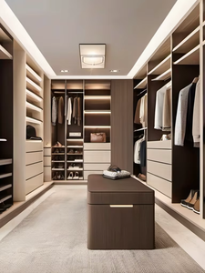 Armario de Lujo con Luces LED, Cajones de Almacenamiento y Estantes Abiertos, Moderno, en Color Crema, MDF, <span class=keywords><strong>para</strong></span> Dormitorio, Personalizable - Product Image 2