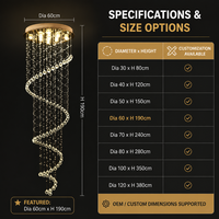 Lustre moderne de luxe en cristal, grand luminaire suspendu en spirale pour villa, hall de grande hauteur, projet hôtelier
