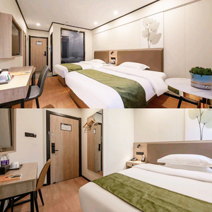 Ensemble de mobilier de chambre double économique pour hôtel 5 étoiles : Cadre de lit en bois avec tête de lit, bureau et tables de chevet pour projets hôteliers - Product Image 2