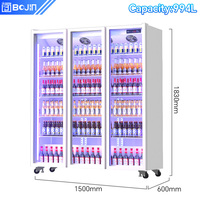 Enfriador de Bebidas Integrado de Triple Puerta con Control Digital de Temperatura y Ventilación para Exhibición de Cerveza, Bebidas y Agua en Supermercados
