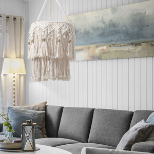 Bohemian Hand Woven Tassel Cotton <b>Rope</b> Lampshade White Cylinder Eco Friendly Pendant <b>Light</b> Fixture For Home Decor - Product Image 3