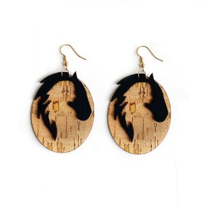 1PC Boucles d'oreilles pendantes pour femme, style western cowboy, en cuir velours double couche, motif grain de bois, style minimaliste européen-américain et coréen - Product Image 5