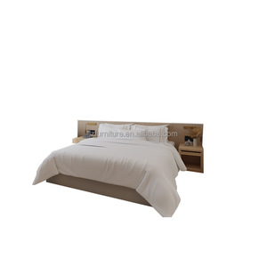 Economical Hotel <b>Bed</b> Sets Custom <b>Queen</b> King <b>Size</b> Fabric Upholstered Wooden <b>Bed</b> Frame with Wall-Mounted Headboard & Bedside Table - Product Image 4