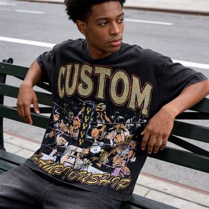 T-shirt pour homme en coton 100% surdimensionné, coupe ample, imprimé numérique, effet délavé, style streetwear vintage, personnalisable OEM - Product Image 3