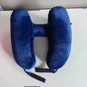 Custom Logo And Color H Neck-Pillow With Hat Hooks And Loops Quickly Inflate And Deflated Inflatable Travel Pillow