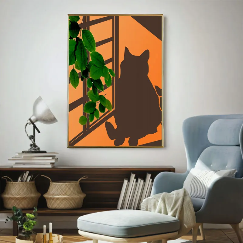 Закатный свет милый котенок с цветами, Современная Эстетическая декоративная роспись для домашнего настенного искусства