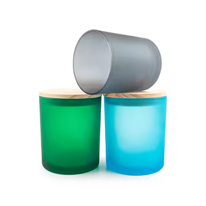 300ml 450ml vitrail bougeoir conteneurs avec couvercle en bambou usine en gros pour bougies parfumées <span class=keywords><strong>maison</strong></span> - Product Image 1