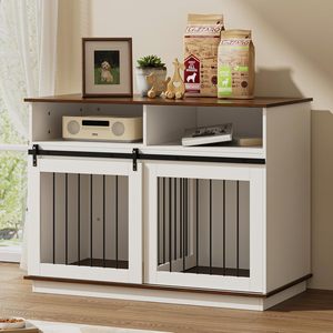 Kandang hewan peliharaan dalam ruangan mewah putih furnitur rumah anjing besar pintu geser dapat digerakkan pembagi penyimpanan laci kandang anjing kayu akhir kucing - Product Image 1