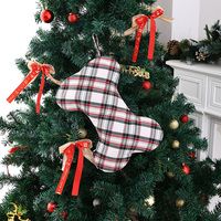 Calcetín Navideño Personalizado al por Mayor de Poliéster a Cuadros con Forma de Hueso, Diseño con Lazo para Colgar, Colgante para Árbol de Navidad, Bolsa de Almacenamiento de Regalos