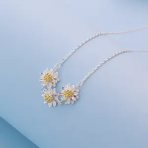 Flower Charm Necklace Women Silver 925 Dainty Daisy Pendant Necklace In 18k Gold Plated