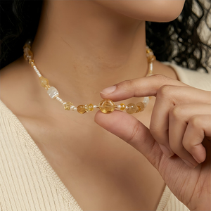 Collana in Pietra Naturale Citrino con Perle Barocche e Perline in Acciaio Inossidabile, Ultimo Design 2026, Vendita Diretta dalla Fabbrica - Product Image 4