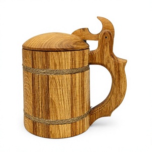 Handmade Wooden Mug Cylinder Shape With Handle Natural Wood Vintage Design <b>Tea</b> Coffee <b>Cup</b> For Home Party Camping - Product Image 1