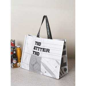 Durevole eco-friendly juta borsa da spiaggia lungo disegno geometrico Tarpoline tessuto medio per uso quotidiano cibo pubblicità regalo a scopo - Product Image 1