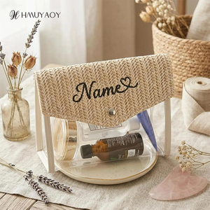 Bolsa <span class=keywords><strong>de</strong></span> Cosméticos Personalizada con Nombre en Letra Cursiva Bordada, Cierre <span class=keywords><strong>de</strong></span> Cremallera <span class=keywords><strong>de</strong></span> PVC Transparente, Asa Suave, Gran Capacidad, Ligera y Portátil - Product Image 2