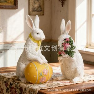 Easter Bunny Resin Decorations With Flowers And Egg For Indoor Home Decoration - Product Image 4