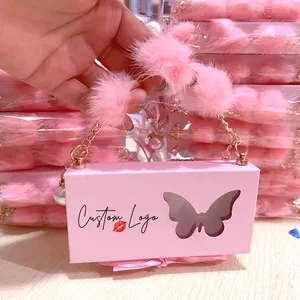 Lastrose vollständige Streifen Wimpernverpackungsboxen Großhandel Eigenmarke Box leer rosa weiß Schmetterling Papier 3D Mink Wimpernkette Box