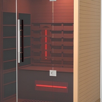 Sauna infrarouge compact pour une personne Qizhou Home Spa, avec thérapie par lumière rouge, en bois de pruche canadien.