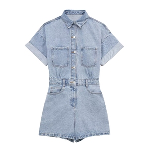 ZHEZHE femmes été nouveau Street Wear Sexy jean body <span class=keywords><strong>combishort</strong></span> dames Sexy à manches courtes une pièce élégant Denim combinaison - Product Image 2