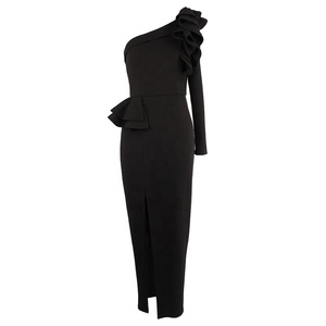 De último negro hombro abertura Noche <span class=keywords><strong>Vestidos</strong></span> <span class=keywords><strong>Fiesta</strong></span> manga larga vestido damas de Bodycon vestido - Product Image 5