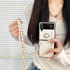 Crossbodyเชือกหนังโซ่พลิกพับหม่อนมุกหนังเคสโทรศัพท์สําหรับSamsung <span class=keywords><strong>Galaxy</strong></span> zflip5 zflip4 <span class=keywords><strong>zflip3</strong></span> - Product Image 2