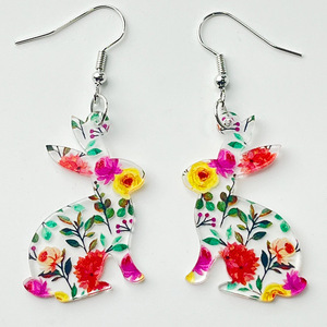 Orecchini Pendenti da Donna Divertenti e Colorati con Motivi Floreali e Animali, Farfalla, Coniglio, Cavallo, Gatto, Cane, Orecchini in Acrilico a Tema Pasquale - Product Image 1