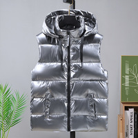 Parka imperméable à capuche en spandex/nylon chaud avec fermeture éclair, veste sans manches épaisse en duvet pour homme, vêtements d'extérieur décontractés d'hiver