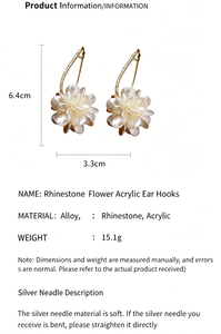 Boucles d'oreilles pendantes style coréen plaqué or pour femme, avec strass, longues boules florales, perles blanches et pétales de fleurs en coquillage – <span class=keywords><strong>YUMMY</strong></span> - Product Image 6