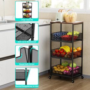 Wholesale Metal 2-5 Layer Rotating Utility Trolley <b>Kitchen</b> <b>Storage</b> <b>Rack</b> Organizer Wheels Standing Type Eco-Friendly Non-folding - Product Image 5