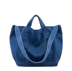 Hot Selling Ontwerp Vrouw Mode Schoudertas Canvas Handtas Strand Denim Portemonnee Met Rits