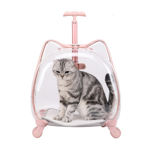 Maleta con ruedas para mascotas, transportín para gatos, totalmente transparente, transpirable, tipo cápsula espacial, portátil, para gatos y perros pequeños - Product Image 1