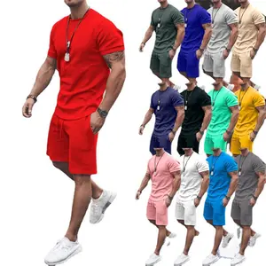 Factory Wholesale high quality Men Summer Shorts Set 2 Pieces Sets Custom Printing blank t-shirt shorts sets