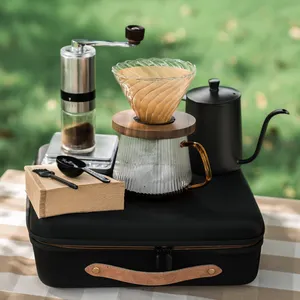 Set tas tangan peralatan kopi, Set kopi dengan penggiling biji kopi kotak hadiah Ramadan