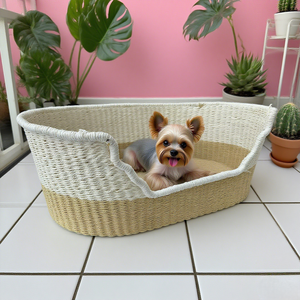 عش عشب ورقي طبيعي منسوج يدويًا بيت للحيوانات الأليفة سرير كلب للمواسم الأربعة لوح خدش للقطط بيت للكلاب - Product Image 3