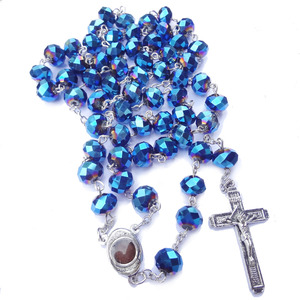 Gioielli Religiosi Cattolici Unisex, Collana Rosario in Lega Placcata Argento Anticato con Perline di Cristallo, <span class=keywords><strong>Crocifisso</strong></span> di <span class=keywords><strong>Gerusalemme</strong></span> - Product Image 3