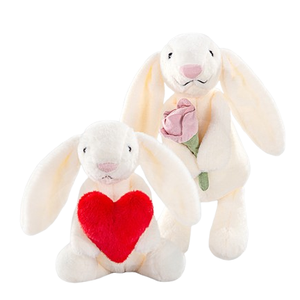 Lapin en peluche personnalisé avec coeur rouge Rose fleur Jouets pour la Saint-Valentin Jouet de lapin en peluche à grandes oreilles - Product Image 1